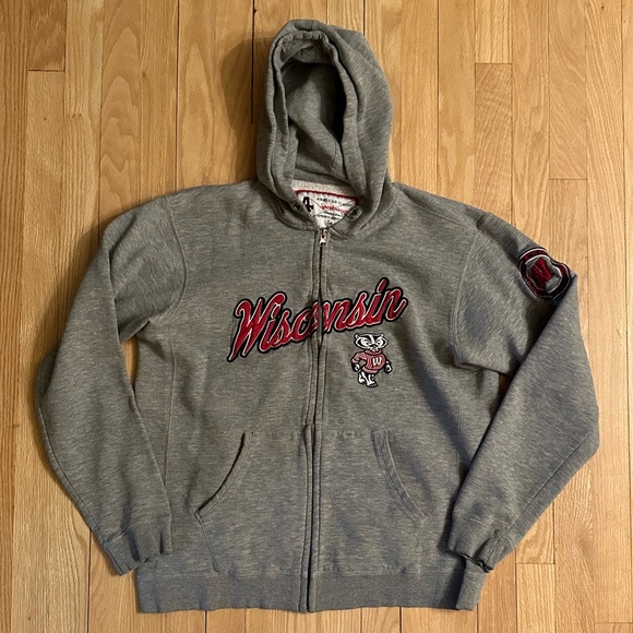 Wisconsin Badgers Full Zip Hoodie Sweatshirt, Gray, Size L - Picture 1 of 8